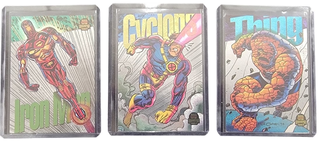3 1994 Marvel Universe Series 5 Power Blast Limited Edition Insert Cards: Iron Man, Cyclops, and the (1 of 2)