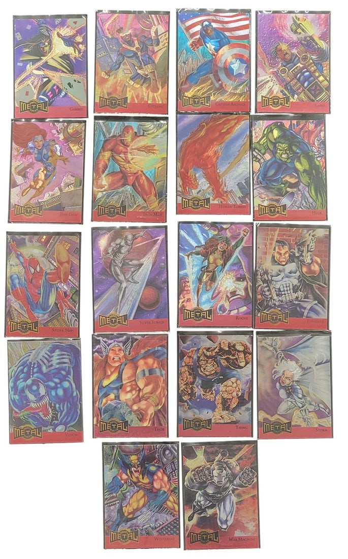 A Complete 18 1995 Fleer Marvel Metal Limited Edition Foil Metal Blaster Trading Cards (1 of 2)