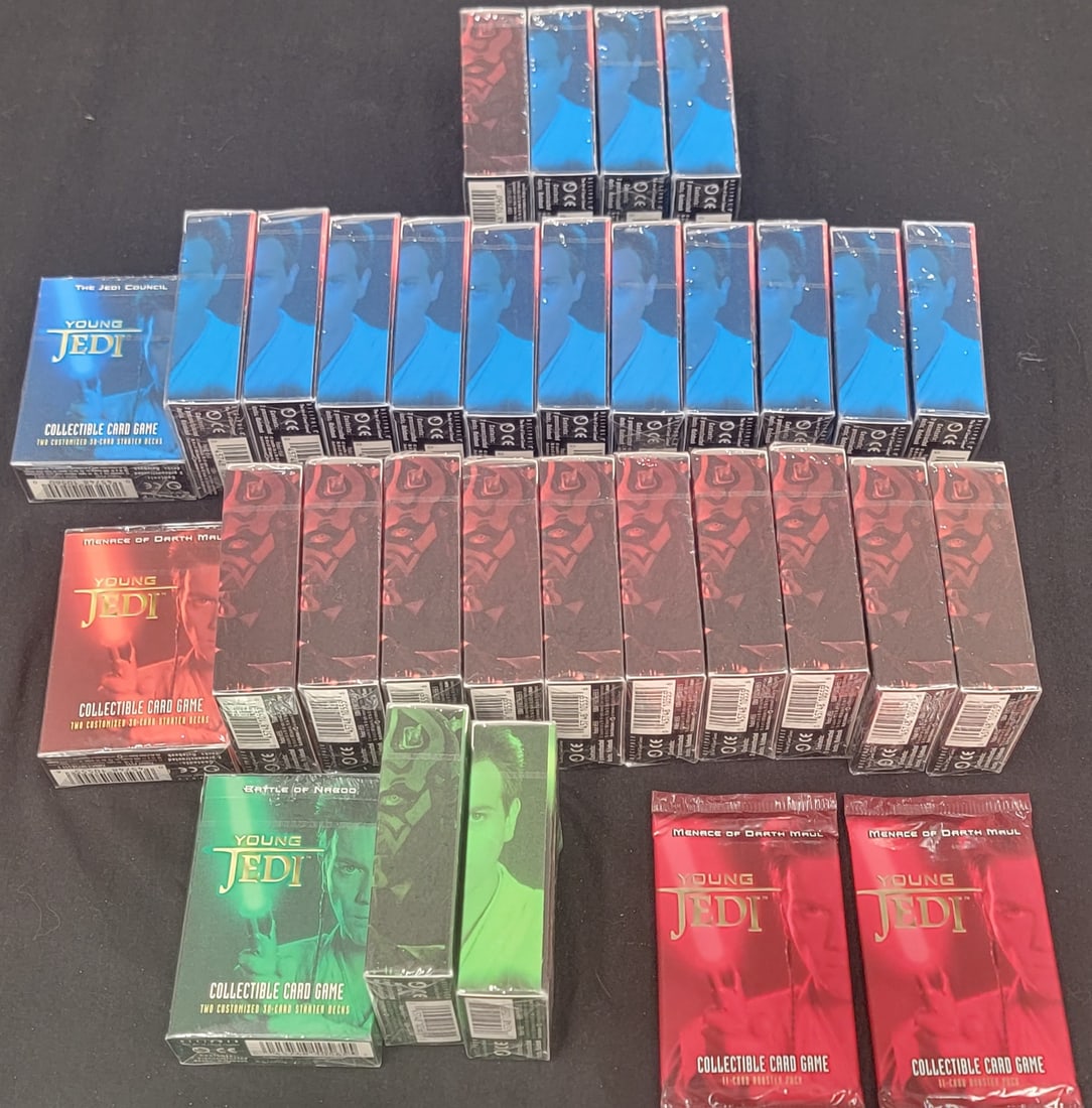Approximately 34 Star Wars Young Jedi Collectible Card Game Starter Decks and Booster Packs (1 of 1)