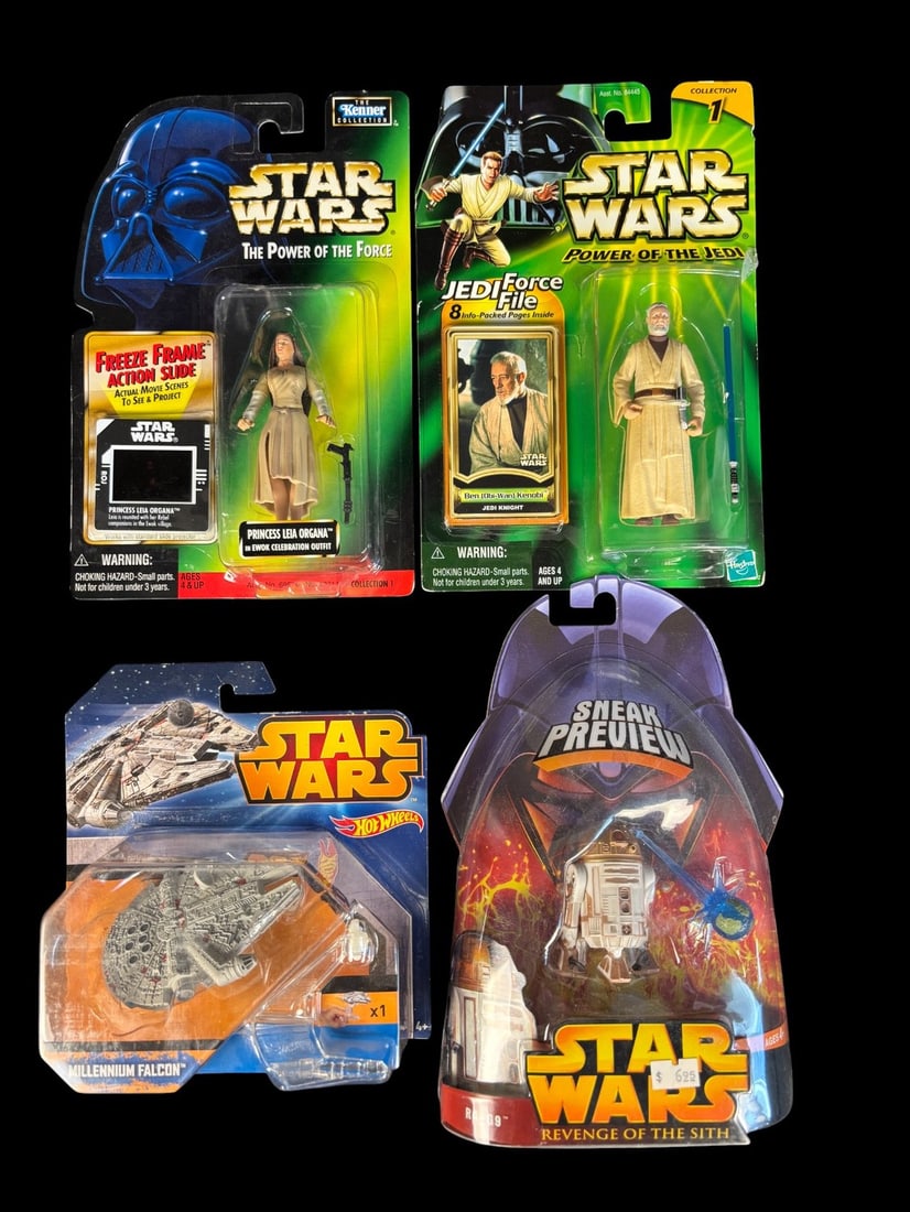 4 Star Wars Collectible Toys: Kenner Princess Leia, Hasbro Ben Kenobi, Hot Wheels Millennium Falcon, (1 of 1)