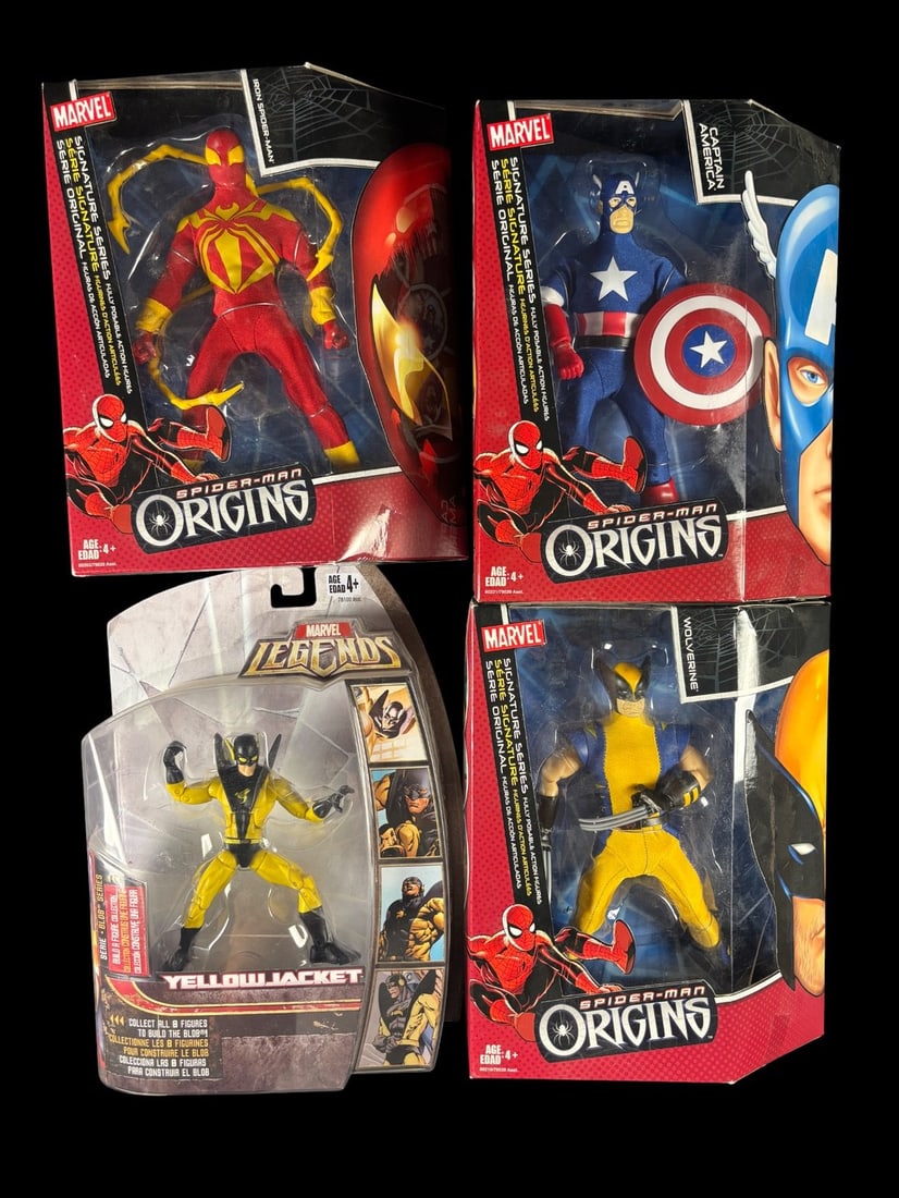 4 Marvel Action Figures: 3 Signature Series Spider-man Origins-iron Spider-man, Captain America, (1 of 1)