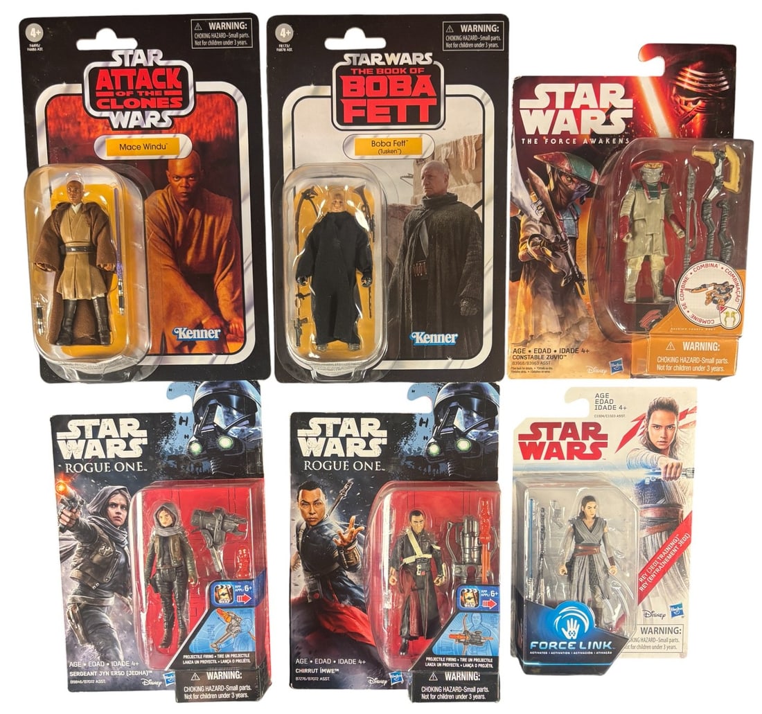 6 Star Wars Action Figures, Retro Collection Mace Windu and Boba Fett-tusken- (1 of 1)