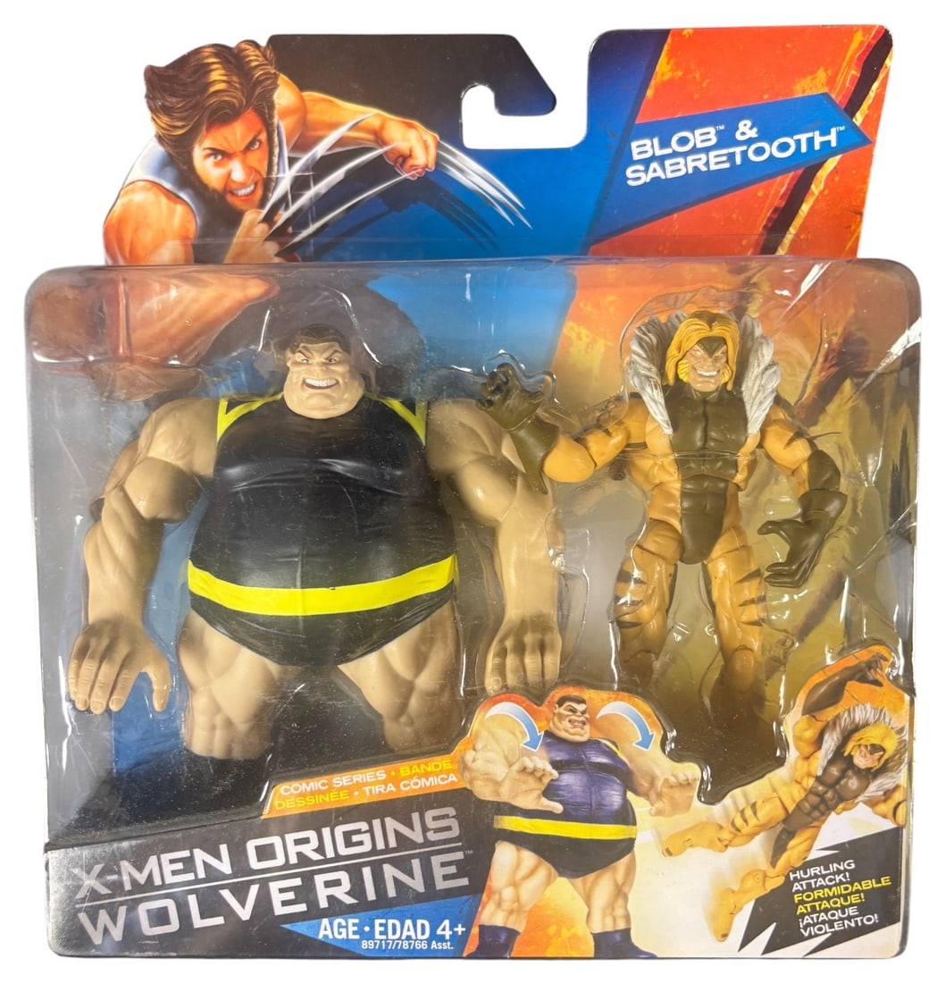 X-men Origins Wolverine Comic Series Blob & Sabretooth Action Figure 2-pack, 2009: A set of two plastic action figures, depicting the Marvel characters Blob and Sabretooth, from the -X-Men Origins Wolverine Comic Series- line, released circa 2009. The figures are presented new in th