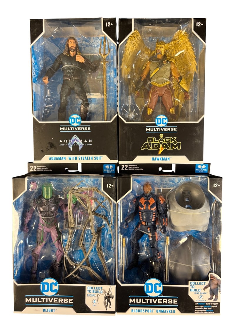 4 Mcfarlane Toys Dc Multiverse Action Figures: Aquaman, Hawkman, Blight, and Bloodsport, New in (1 of 1)