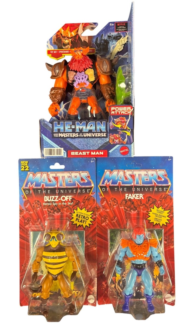 3 Mattel Masters of the Universe Action Figures, Netflix-power Attack Beast Man-and 2 Origins Series (1 of 1)