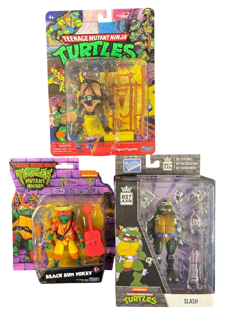 3 Teenage Mutant Ninja Turtles Action Figures, Donatello, Beach Bum Mikey, and Slash (1 of 1)