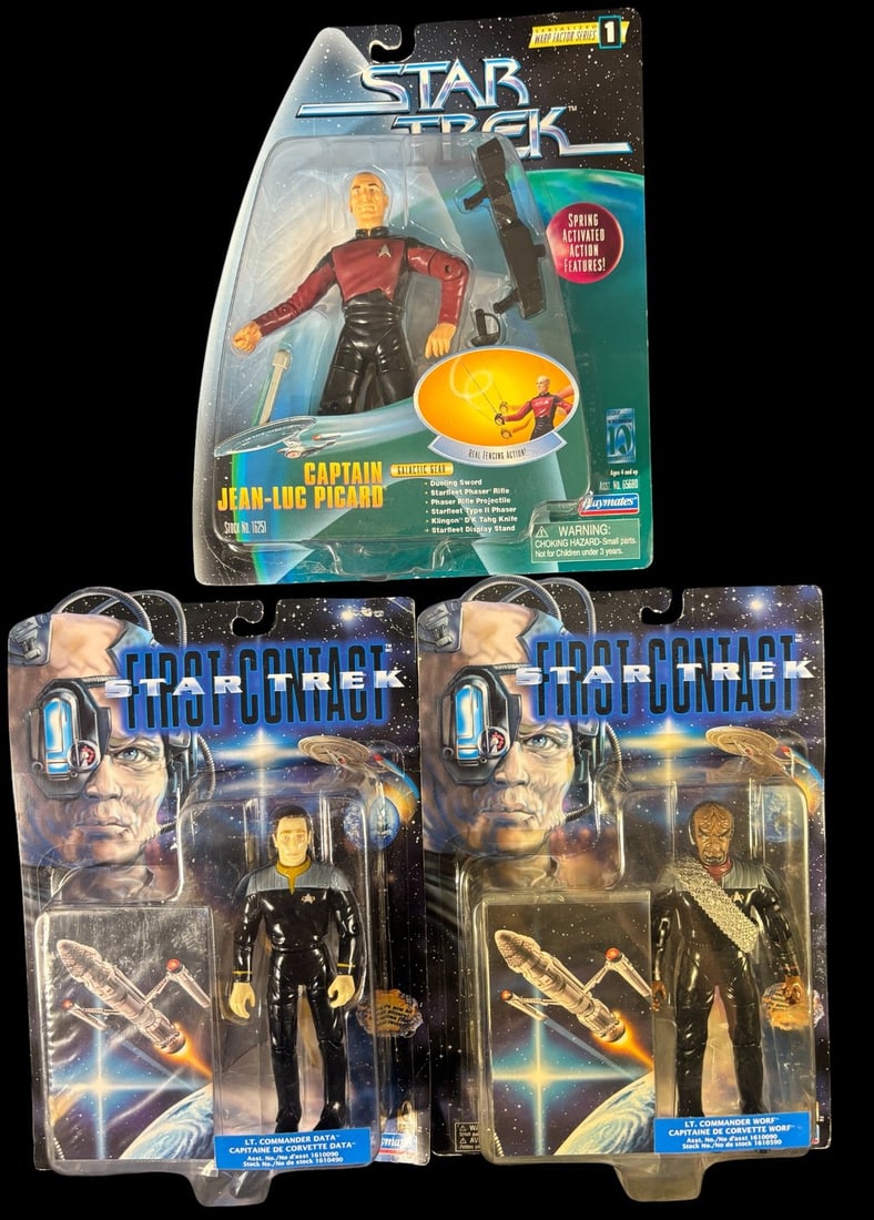 3 Playmates Star Trek Action Figures, Captain Jean-luc Picard-the Next Generation-and First Contact (1 of 1)