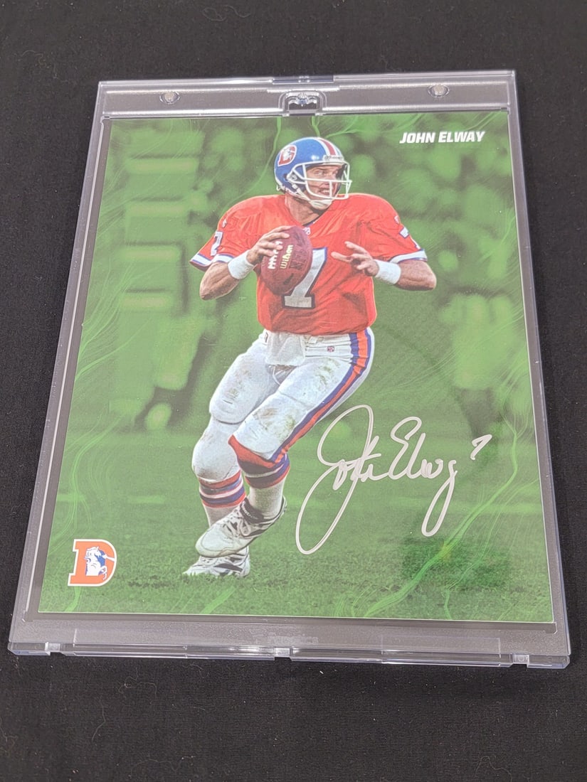 A Autographed John Elway Denver Broncos Emanate Series Football Card, 73/99 (1 of 2)