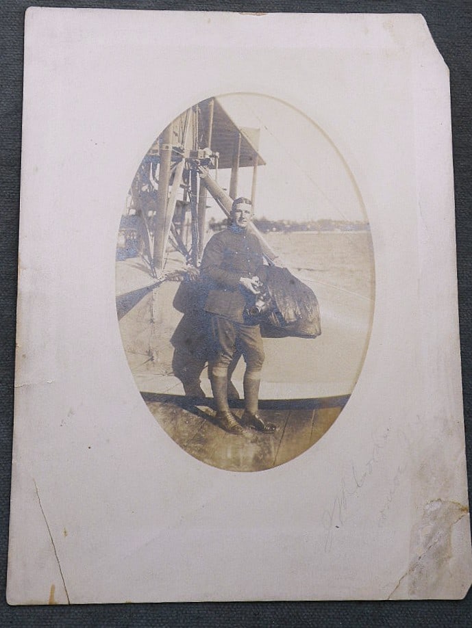 Rare WWI Era US Naval Aviator Portrait with Early Biplane (1 of 2)