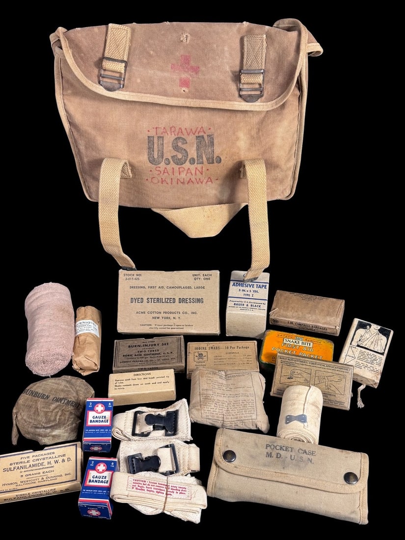 WWII US Navy Corpsman Bag and Medical Supplies Documented to Tarawa, Saipan, and Okinawa (1 of 6)
