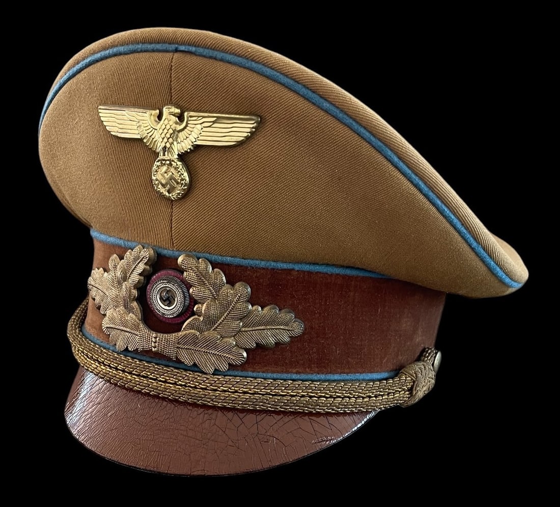 WWII German NSDAP Nazi Party Visor Cap Ortsgruppe Level: A highly impressive and original World War II German NSDAP Nazi Party Political Leader?s Visor Cap, correctly configured for the Ortsgruppe Local Group level. This cap embodies the distinctive paramil