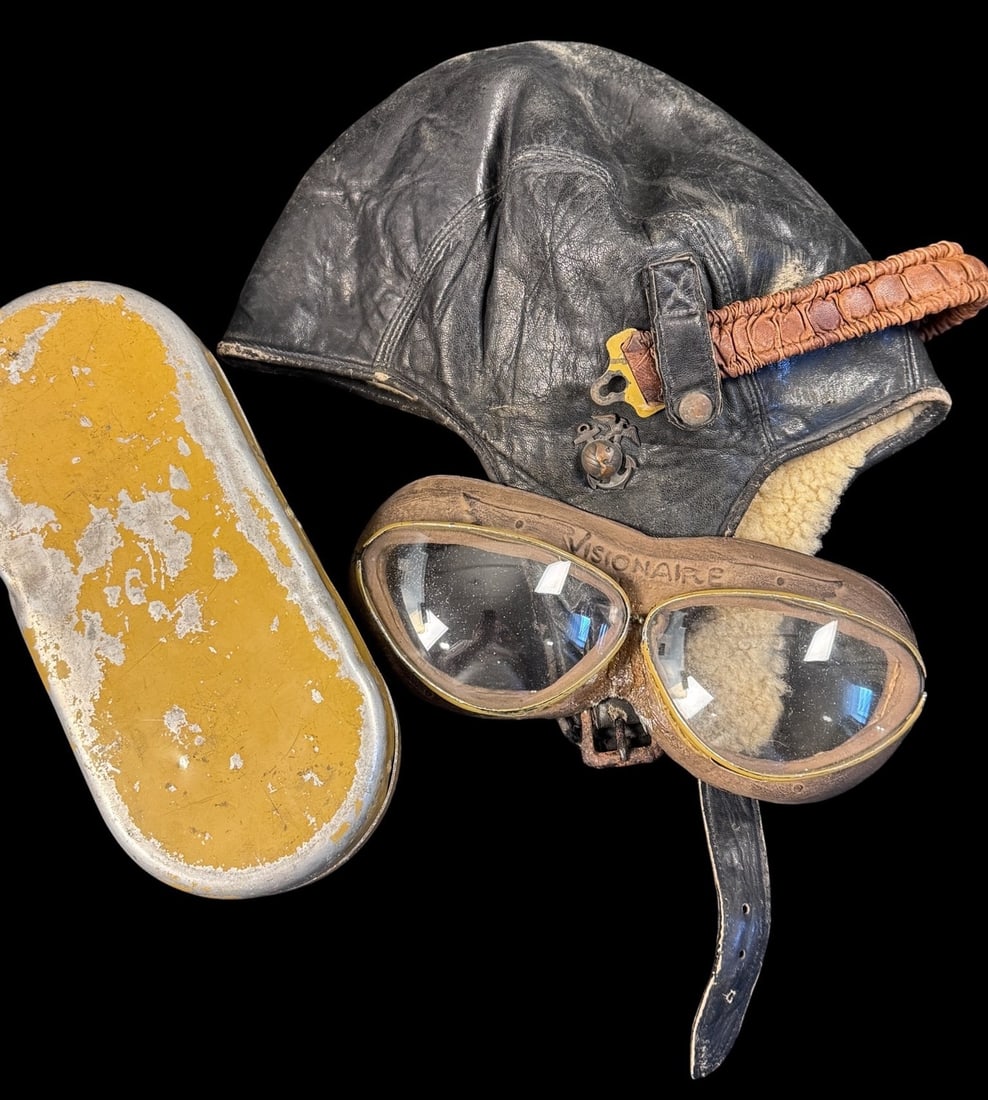 WWI-1930s USMC Flight Helmet and Goggles Set (1 of 3)