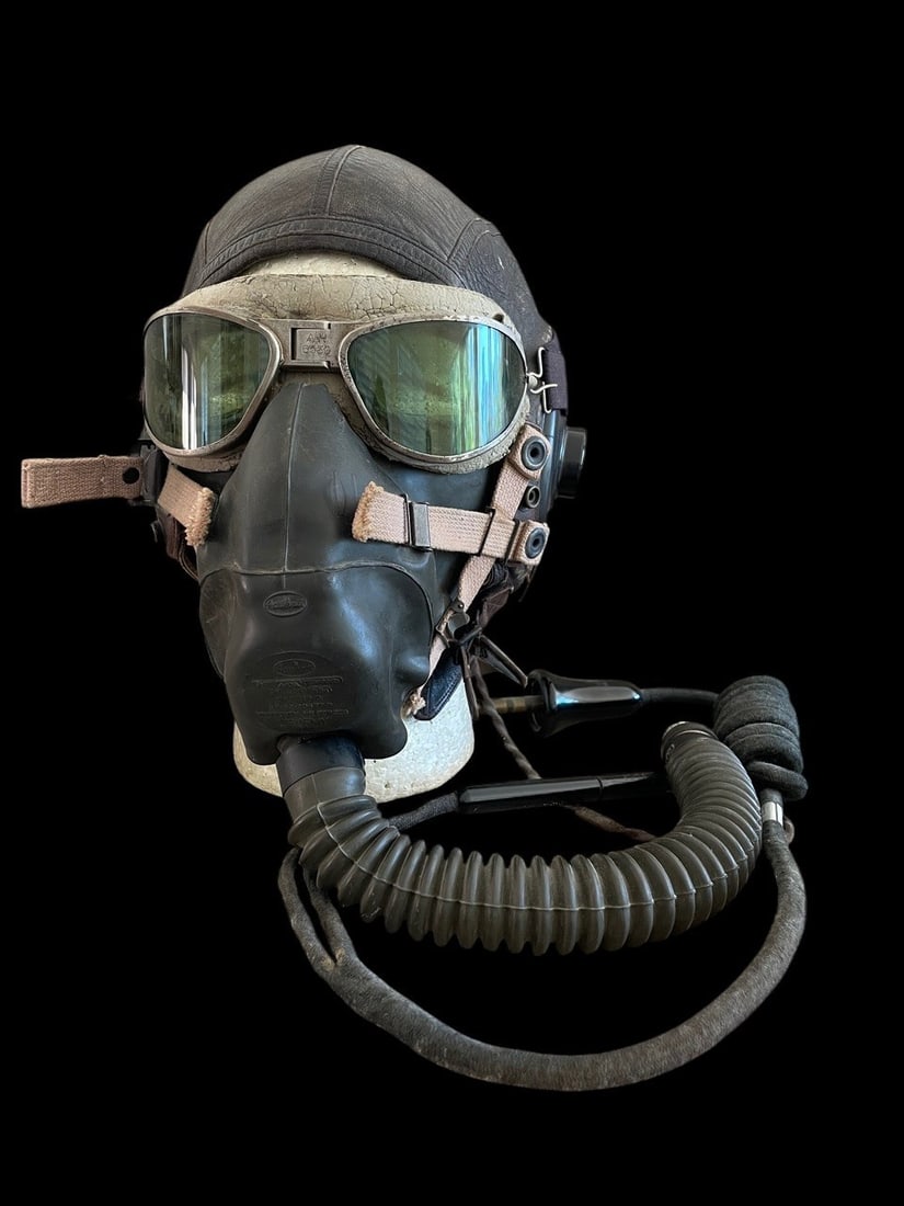WWII AAF Leather A-11 Flight Helmet A10A Oxygen Mask, AN6530 Goggles (1 of 6)