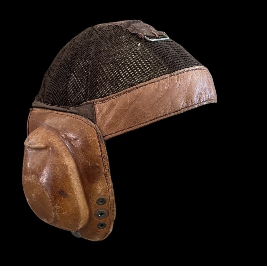 German WWII Luftwaffe Summer Flight Helmet LKp N101 with Headset and Manufacturer Tag (1 of 6)