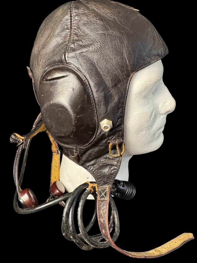WWII Luftwaffe Winter Flying Helmet; LKp W101 Mi 4 throat mics: Another fine example with its long communications chord and plug intact.