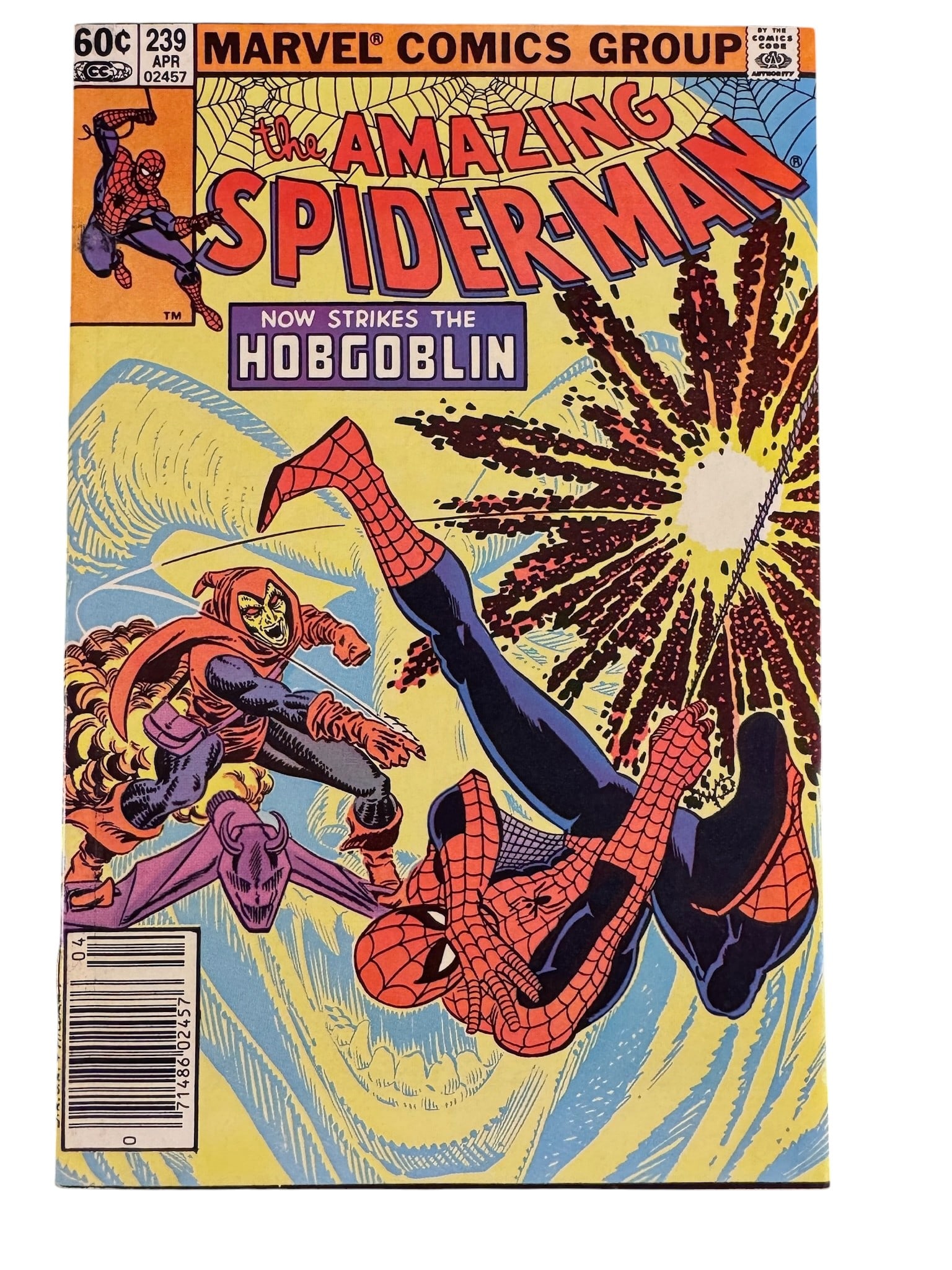Marvel Comics The Amazing Spider-Man No. 239 April 1983: A Marvel Comics Group issue of The Amazing Spider-Man, number 239, dated April 1983. This Bronze Age comic book features a cover by John Romita Jr. and Al Milgrom titled Now Strikes the Hobgoblin,