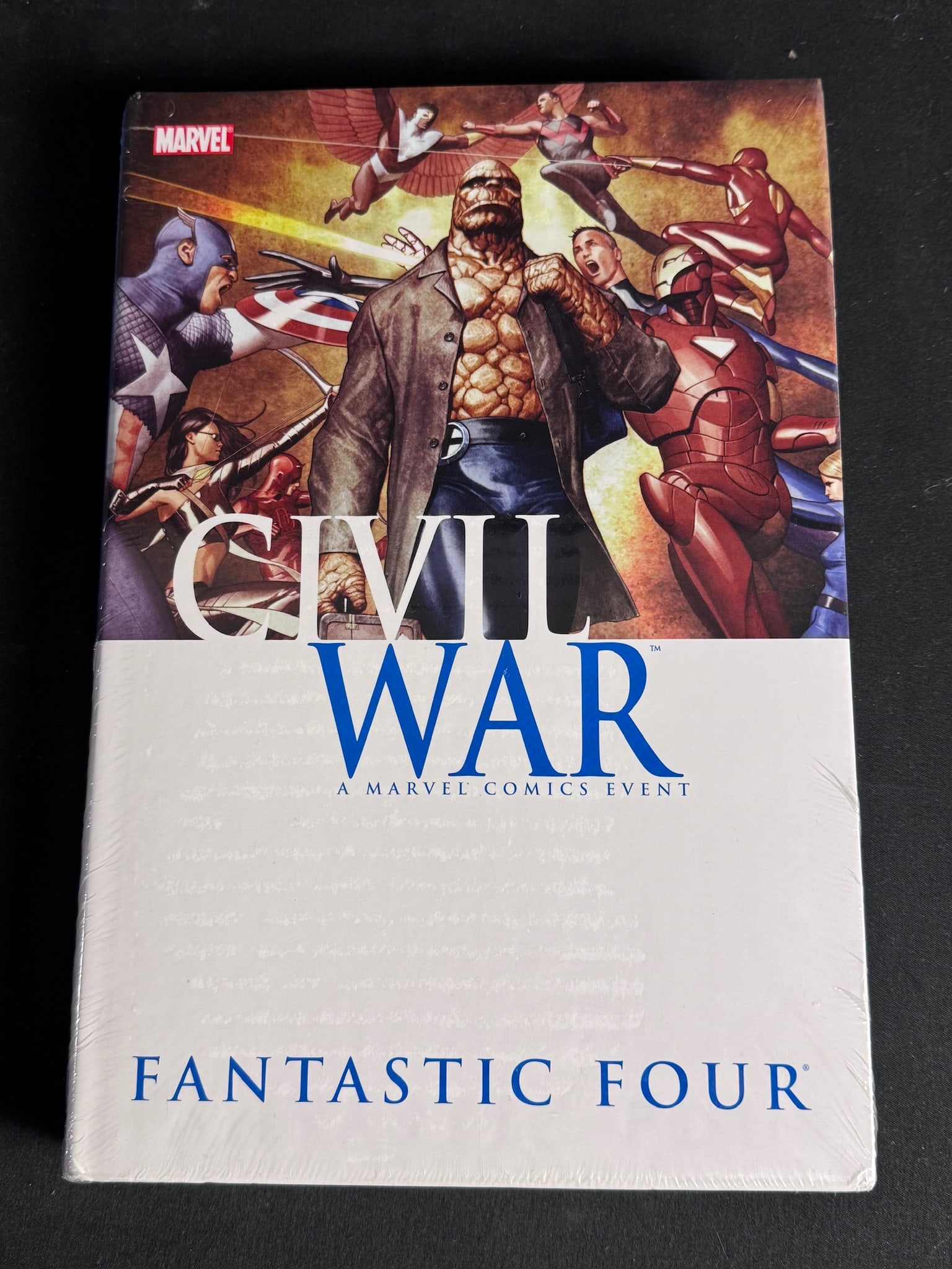 Marvel Comics Civil War Fantastic Four Graphic Novel: A factory-sealed Marvel Comics graphic novel collection titled Civil War: Fantastic Four. This volume is part of the Civil War crossover event and collects issues related to the narrative arc. The