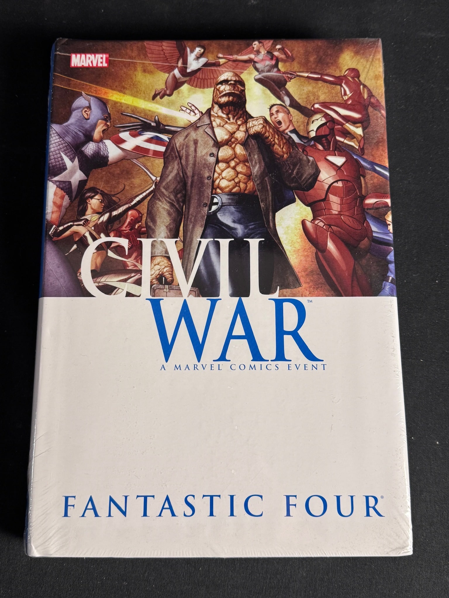 Civil War: Fantastic Four Hardcover 2010 1st Printing: Civil War: Fantastic Four hardcover graphic novel published by Marvel Comics in 2010. This collected edition is part of the Marvel Comics Civil War crossover event. The volume features a dust jacket