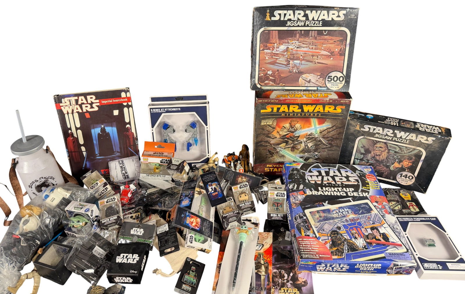 Kenner Funko and Disney Parks Star Wars Multi-Era Collectibles Collection: A comprehensive multi-generational collection of Star Wars memorabilia and toys featuring items from the original trilogy era through modern Disney Parks releases. The lot includes two vintage Kenner