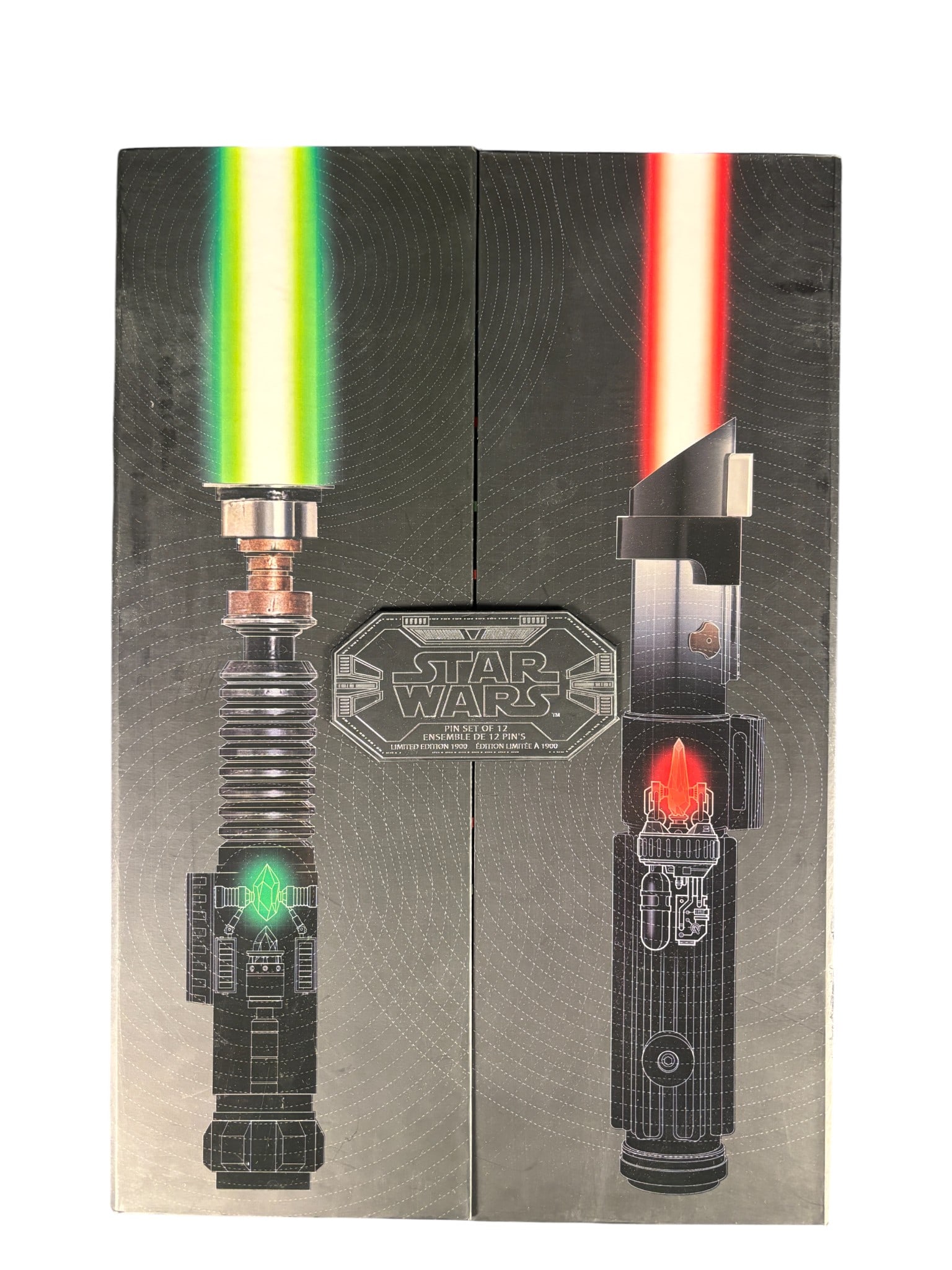 Disney Parks Star Wars Limited Edition 12-Piece Lightsaber Pin Set and 26-Inch Blade c. 2019: This lot features two official Disney Parks Star Wars collectibles produced for the shopDisney and Galaxys Edge retail lines. The primary item is a Limited Edition 12-piece enamel and metal pin set. T