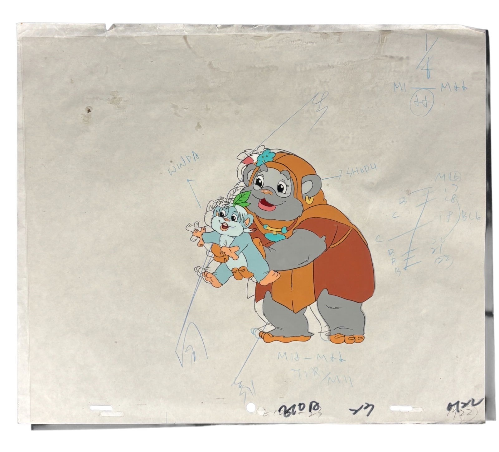 Star Wars: Ewoks Original Production Animation Cel and Matching Layout Drawing Featuring Shodu and (1 of 2)