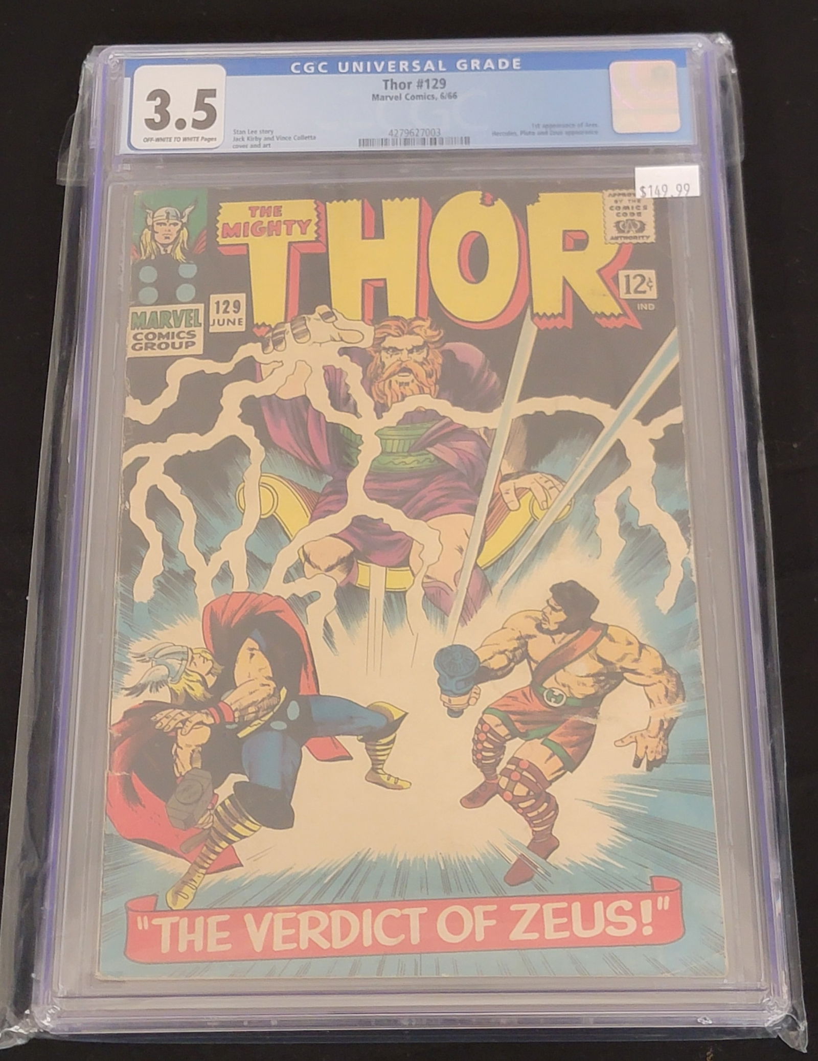 Marvel Comics The Mighty Thor 129 1966 1st Appearance of Ares CGC 3.5 (1 of 1)