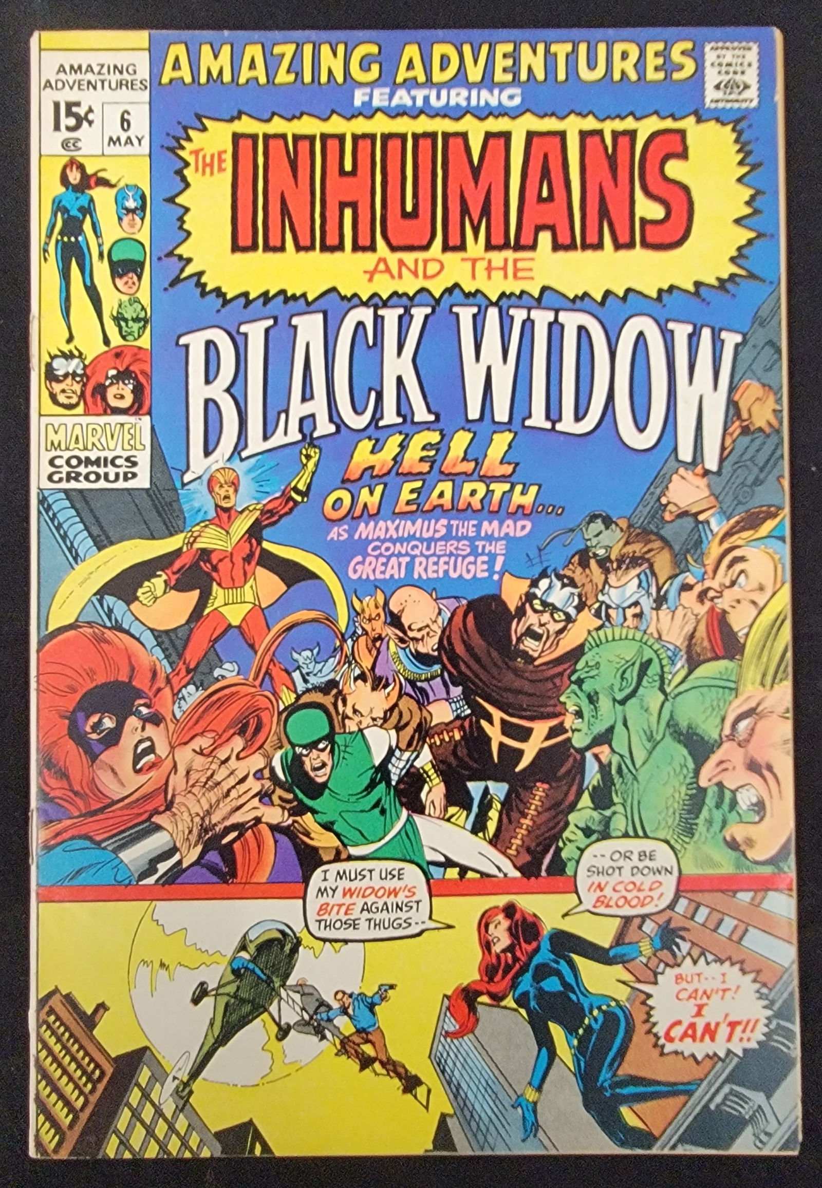 Amazing Adventures 6 Marvel Comics May 1971 Inhumans and Black Widow: A copy of Amazing Adventures volume 2, number 6, published by Marvel Comics Group in May 1971. The issue features dual lead stories with the Inhumans and the Black Widow. The main cover story is title