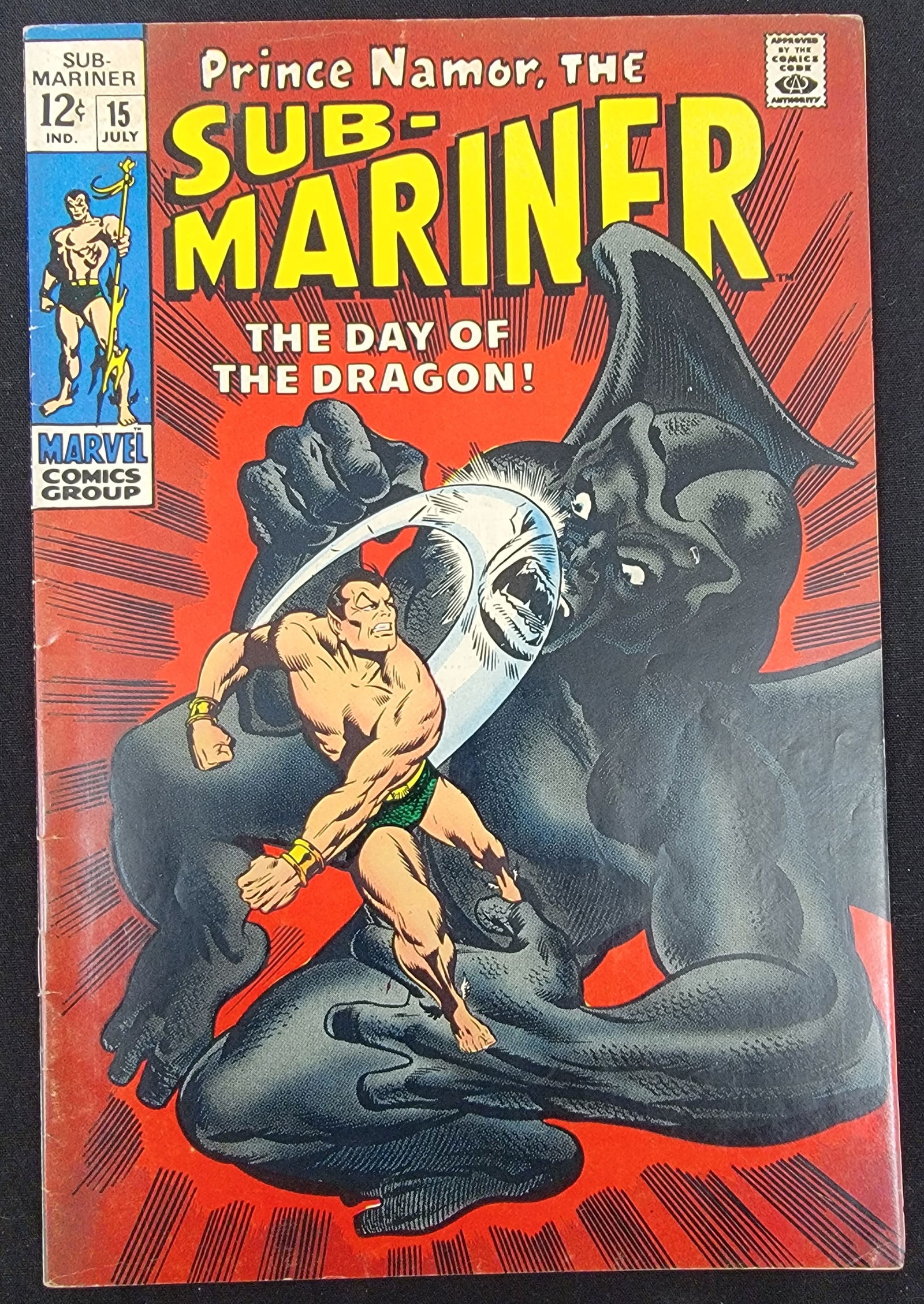 Sub-Mariner 15 Marvel Comics 1969 The Day of the Dragon: Sub-Mariner 15, published by Marvel Comics Group in July 1969. This Silver Age comic book features the cover story titled The Day of the Dragon! with cover art depicting Prince Namor in combat with