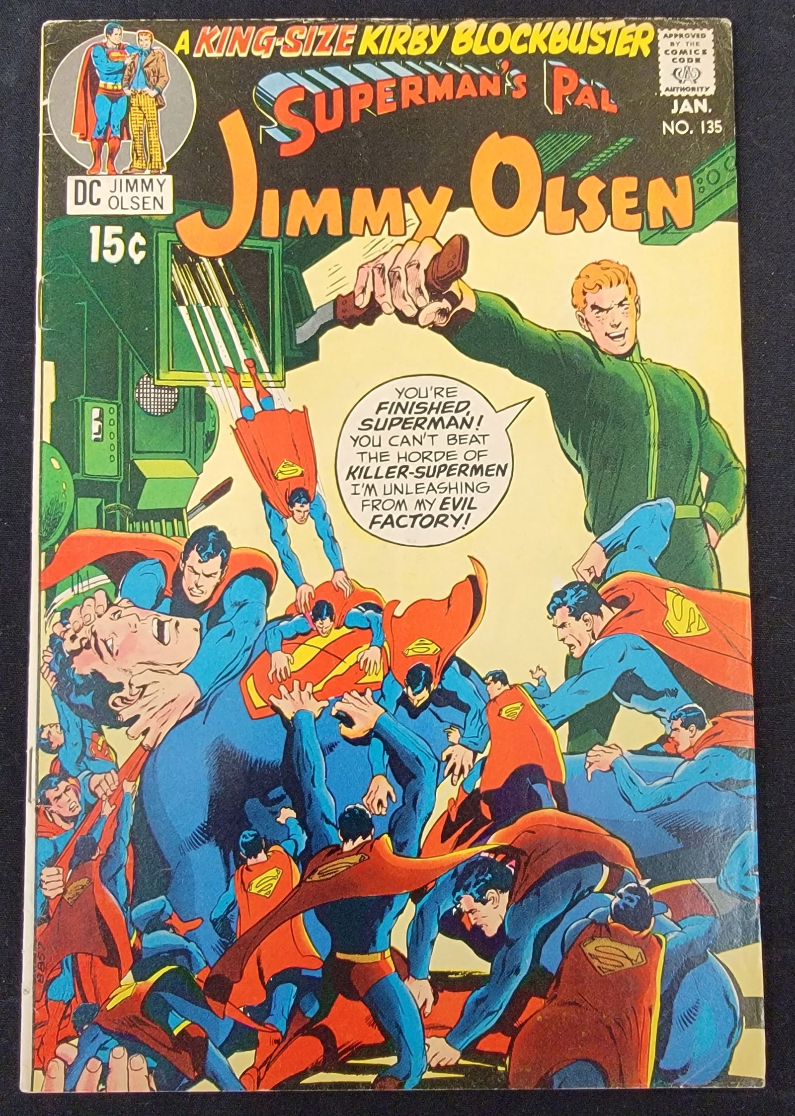 Superman s Pal Jimmy Olsen 135 DC Comics January 1971 Art Second Appearance of Darkseid: This is a vintage copy of Supermans Pal Jimmy Olsen number 135, published by DC Comics in January 1971. The issue is a notable Bronze Age comic featuring the writing and illustrations of Jack Kirby.