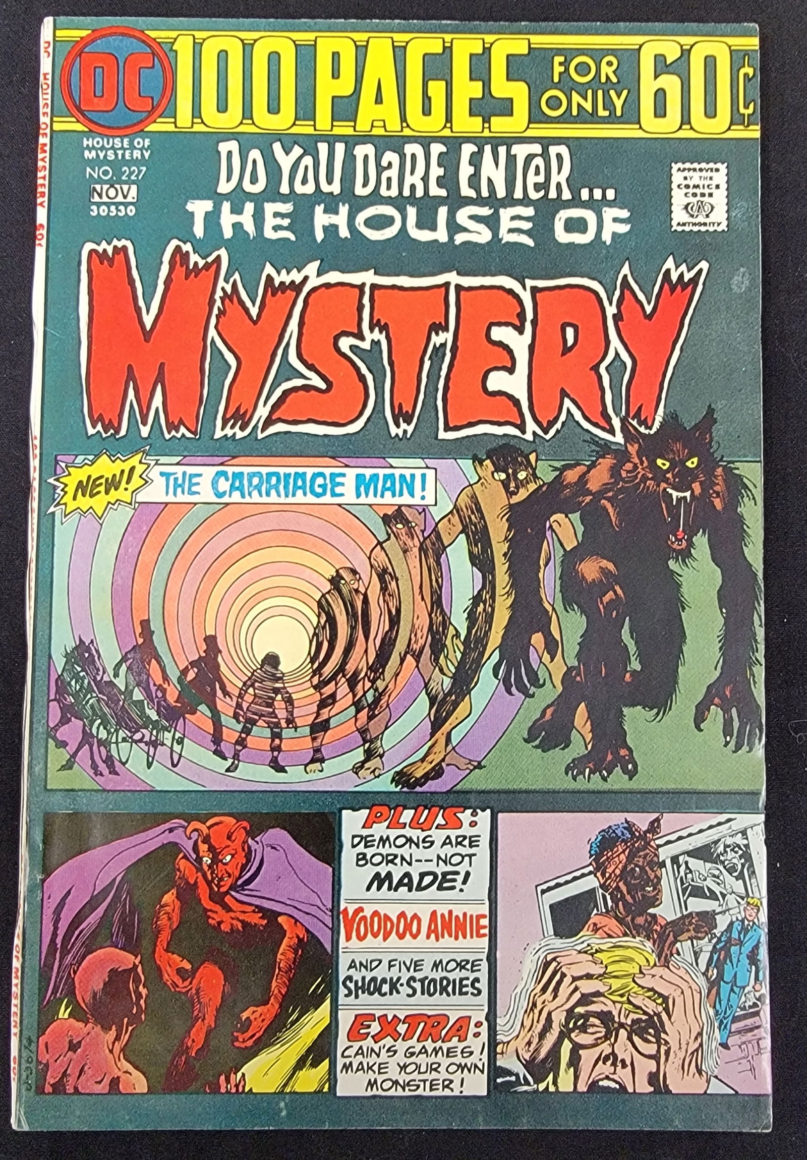 DC Comics House of Mystery Number 227 November 1974: This lot features a single DC Comics publication, The House of Mystery issue number 227, dated November 1974. This Bronze Age horror anthology is an oversized 100-page giant edition with an original c