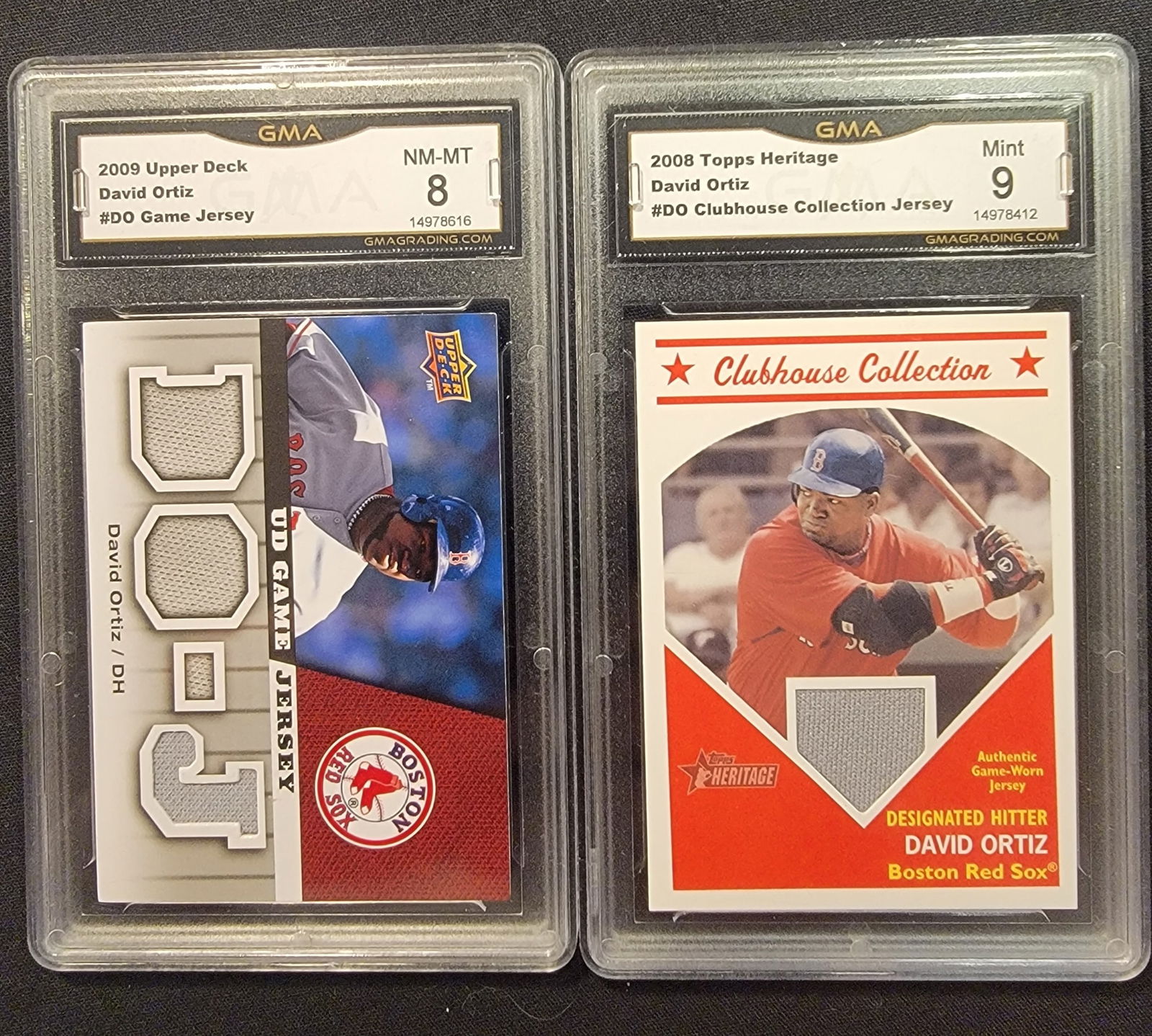 A Pair of GMA Graded David Ortiz Game-Used Jersey Relic Baseball Cards (1 of 2)