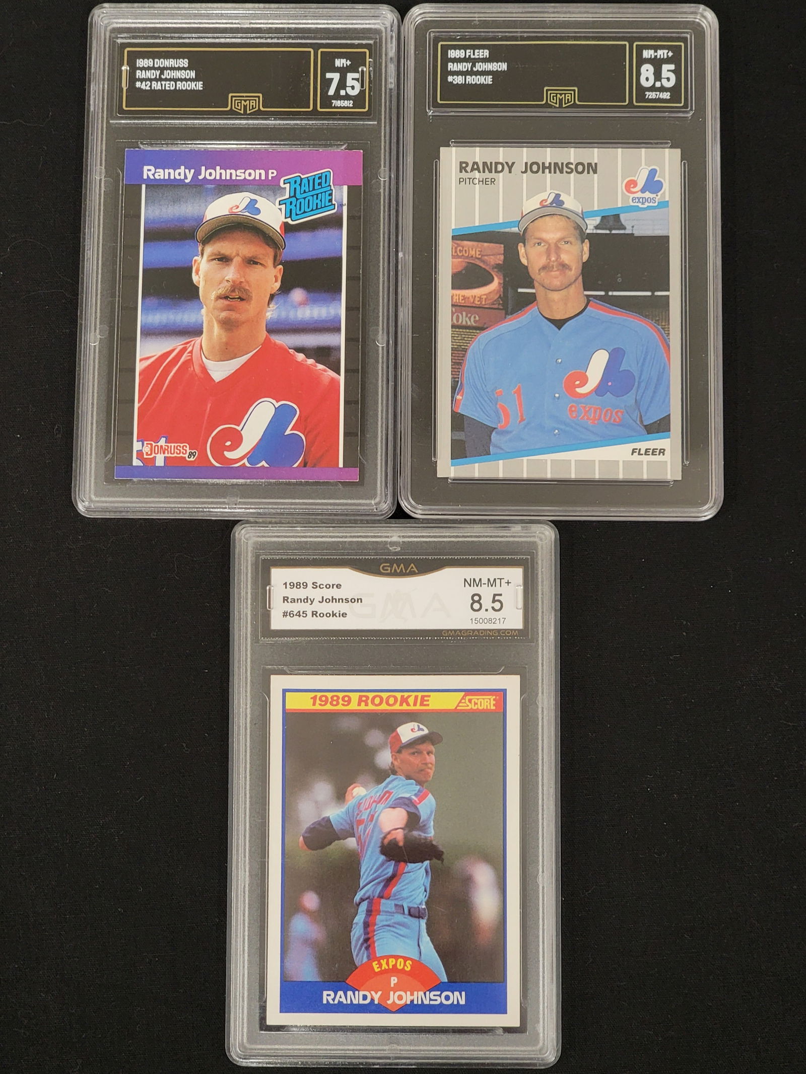 A Trio of 1989 Randy Johnson Rookie Baseball Cards (1 of 2)