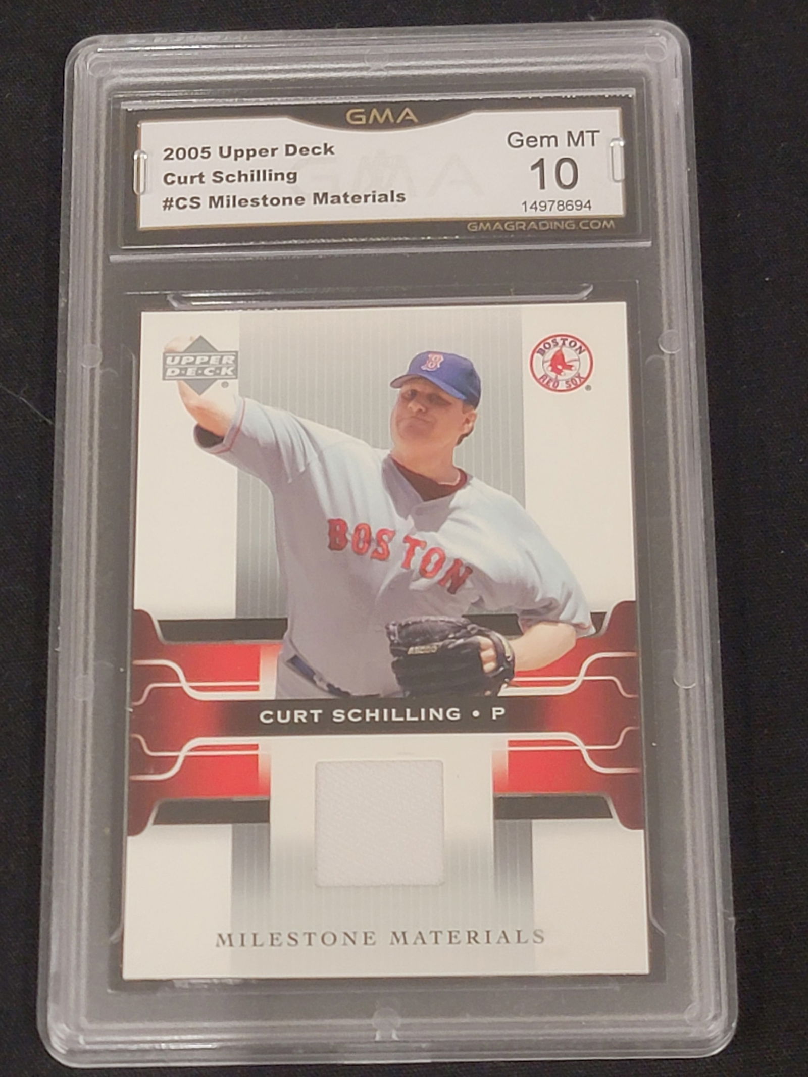 2005 Upper Deck Milestone Materials Curt Schilling MM-CS Game Used Jersey Card GMA Gem MT 10 (1 of 2)