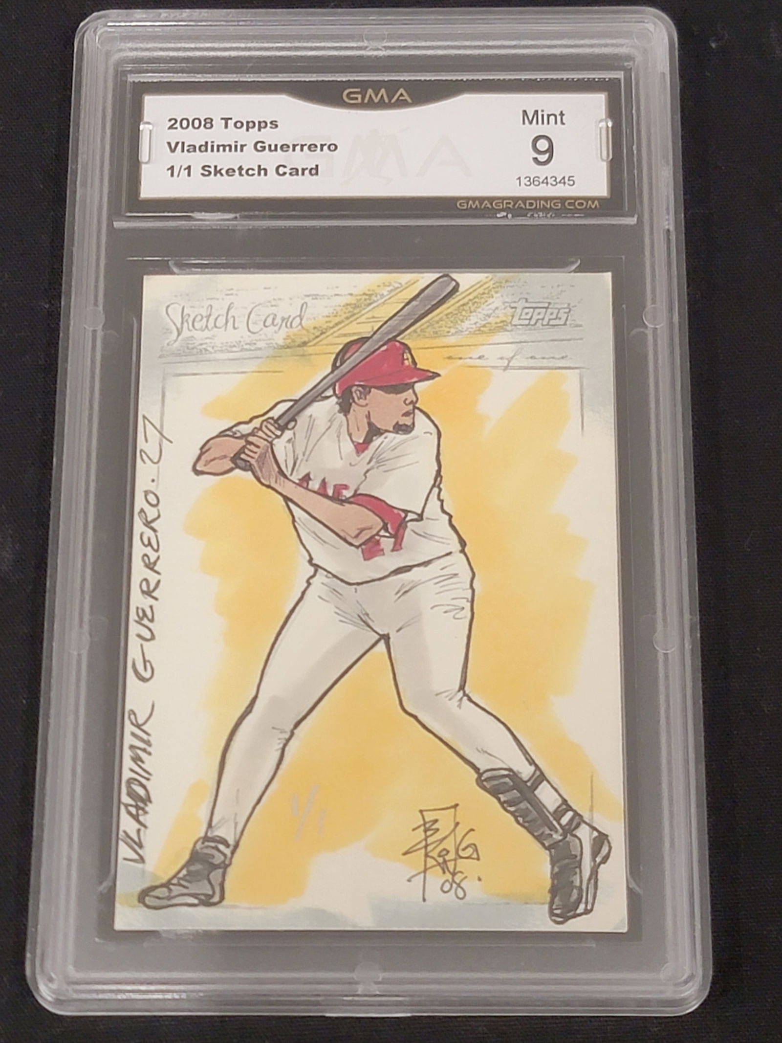 2008 Topps Vladimir Guerrero 1/1 Hand-Drawn Sketch Card GMA Mint 9 (1 of 2)