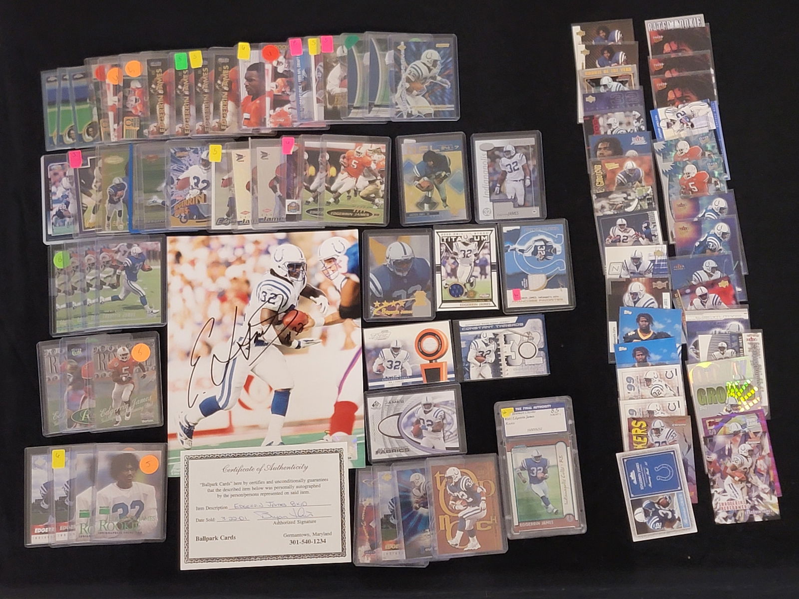 Edgerrin James Indianapolis Colts Topps Chrome and Assorted Football Cards with Signed Photograph (1 of 1)