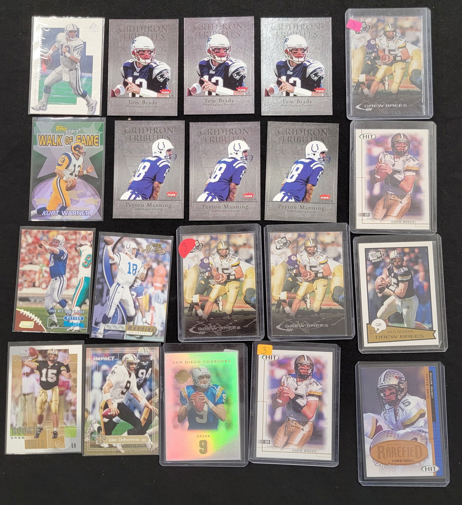NFL Quarterback Trading Cards Featuring Tom Brady Peyton Manning and Drew Brees (1 of 2)