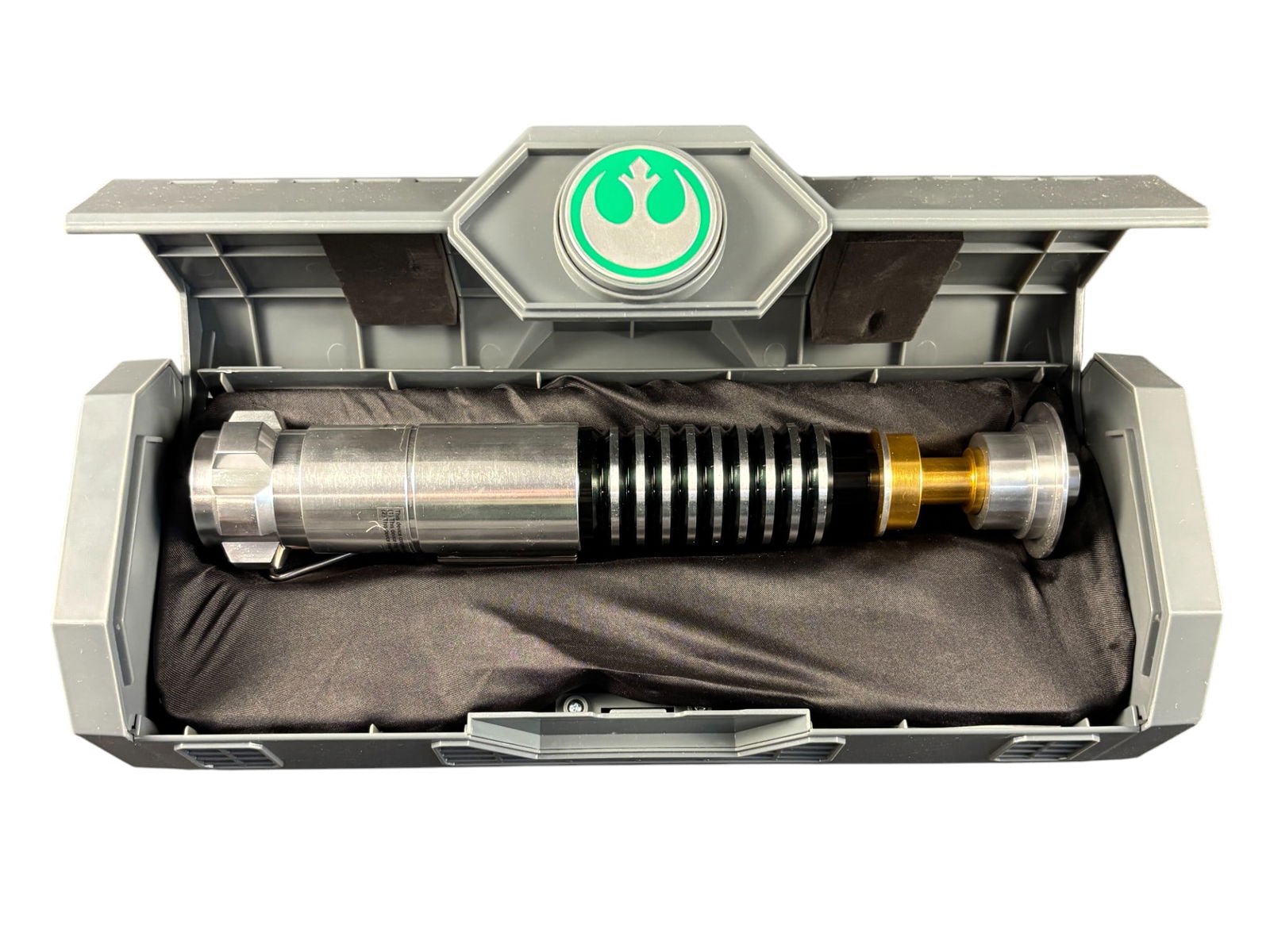 Three Disney Star Wars Galaxy s Edge Legacy Lightsaber Hilts: A trio of Disney Star Wars Galaxys Edge Legacy Lightsaber hilts, including the Luke Skywalker, Reforged Skywalker, and Cal Kestis models. Each hilt is constructed from metal and high-grade plastics
