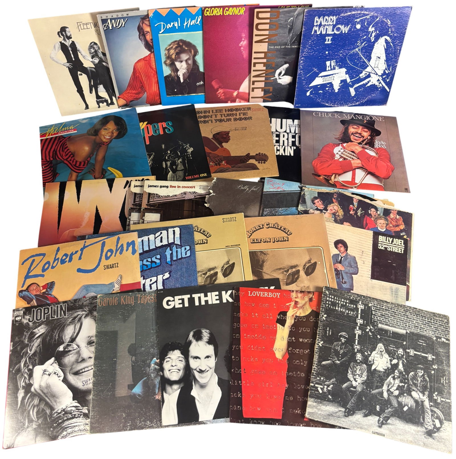 Vinyl Record LP Jackets Including The Knack Get The Knack and Various Artists: A collection of various vinyl record LP jackets featuring popular music artists from the late 1960s through the early 1980s. The group includes the 1979 Capitol Records release Get The Knack by The