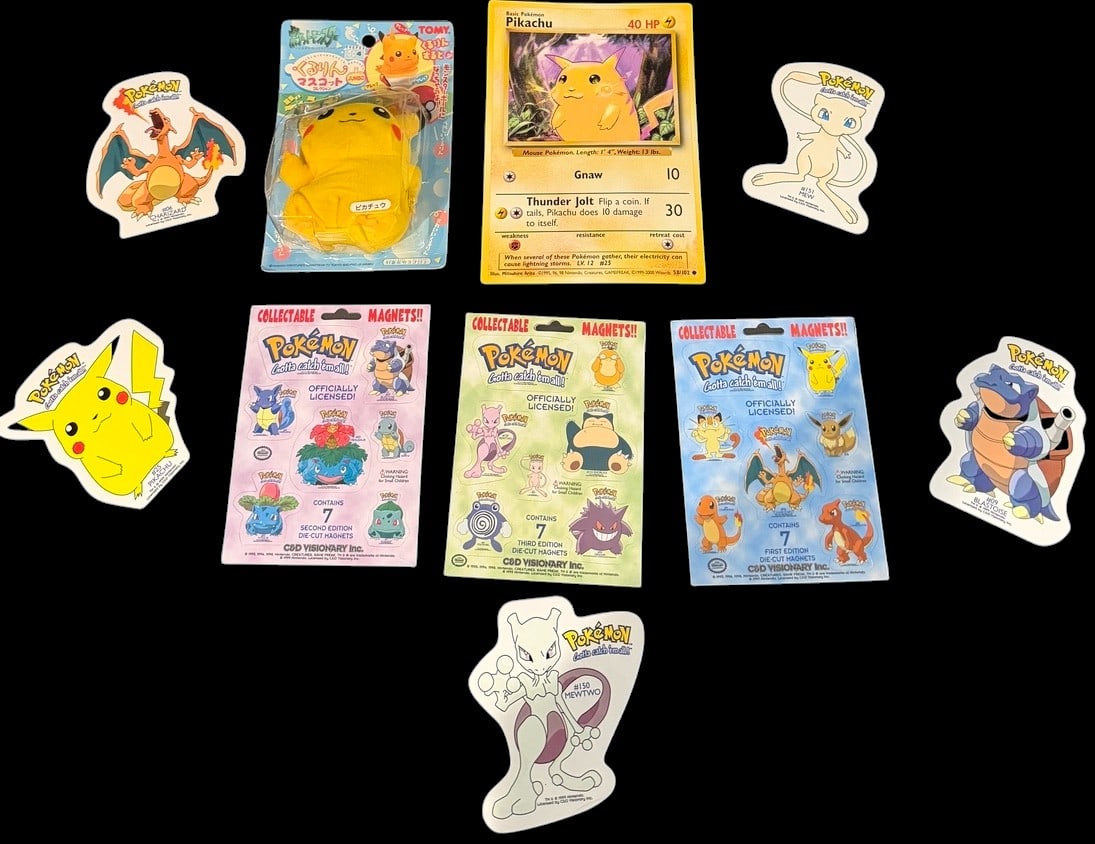 Vintage Pokemon Memorabilia Including Tomy Kururin Mascot and C D Visionary Magnets (1 of 1)