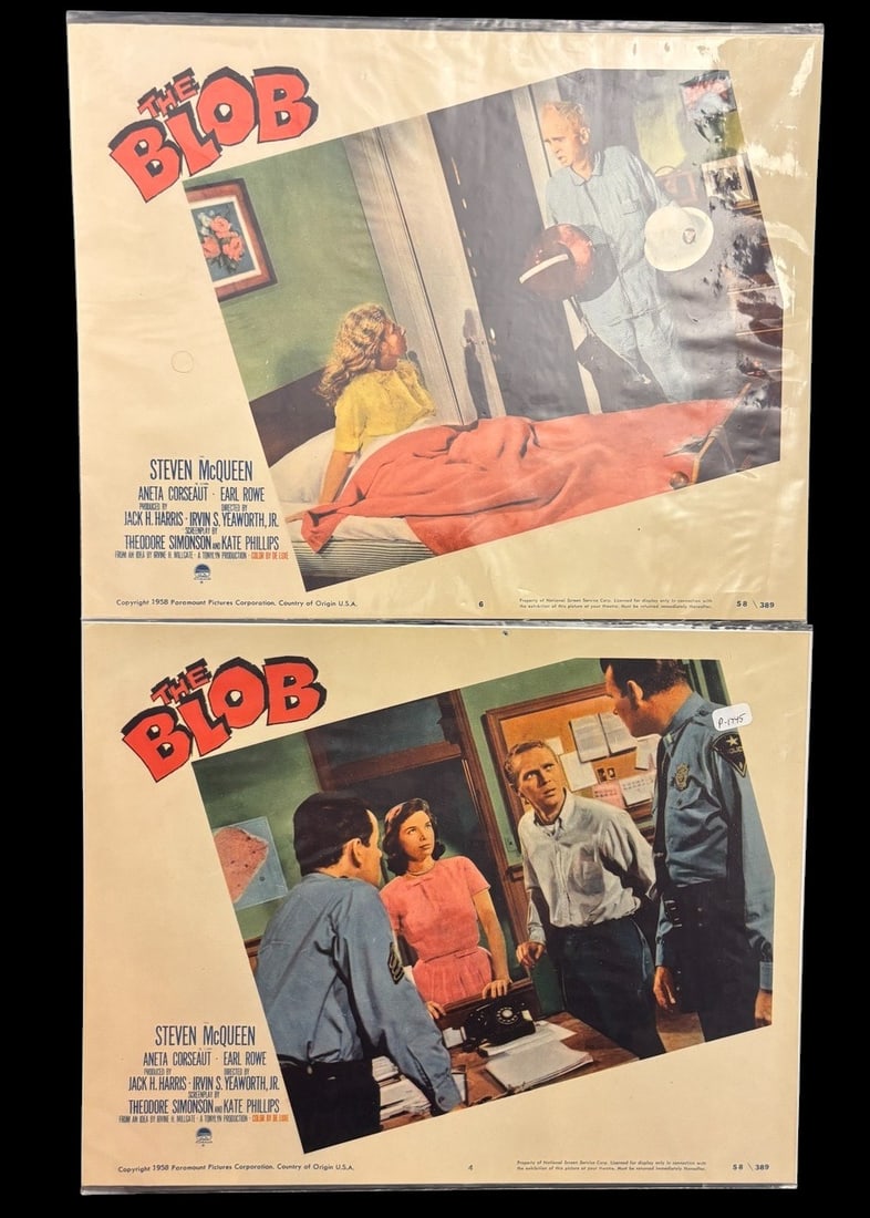 A Pair of Original 1958 The Blob Movie Lobby Cards Starring Steve McQueen (1 of 1)