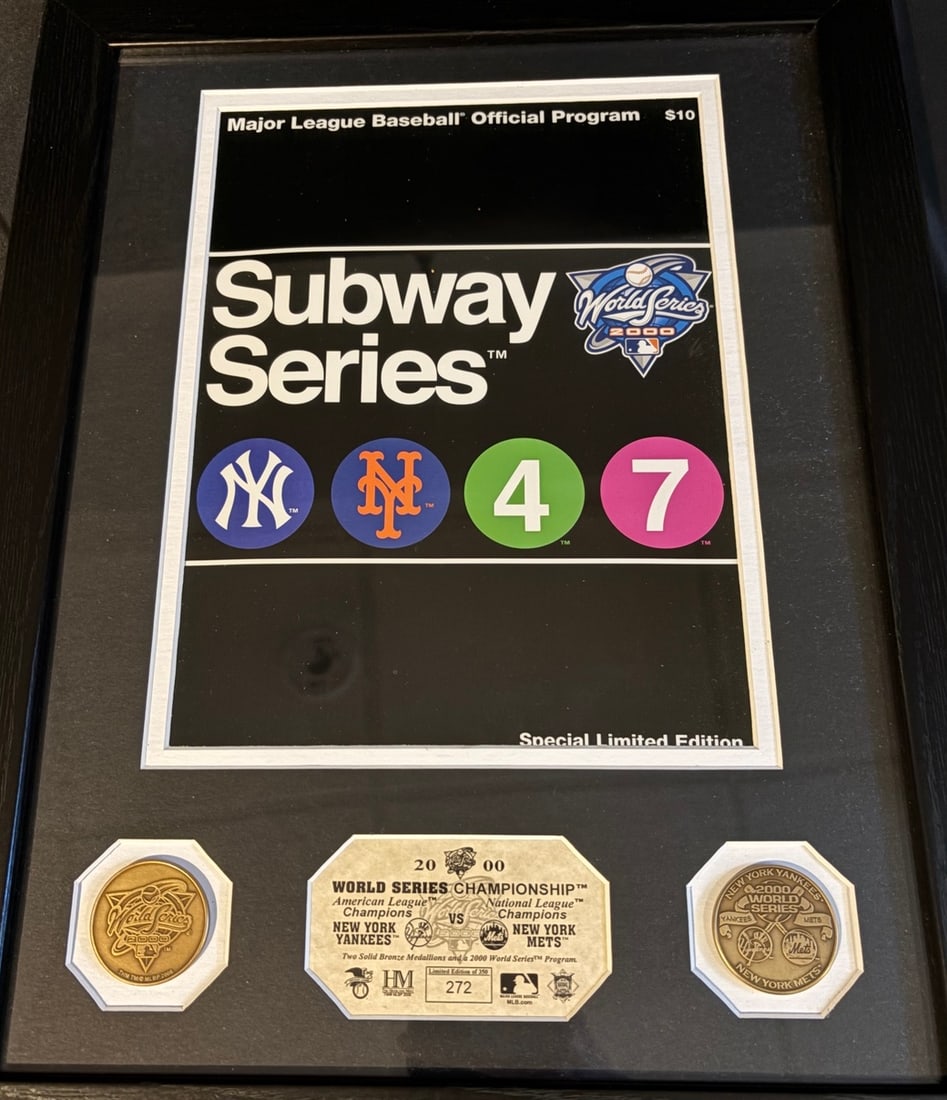 The Highland Mint 2000 World Series Subway Series Limited Edition Commemorative Program and: A limited edition commemorative collection produced by The Highland Mint celebrating the 2000 World Series, known as the Subway Series, between the New York Yankees and the New York Mets. The set feat