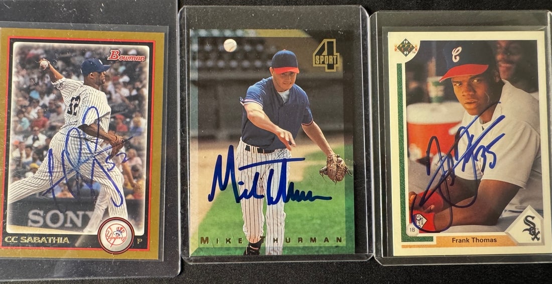 Autographed CC Sabathia, Mike Thurman, and Frank Thomas Cards (1 of 1)