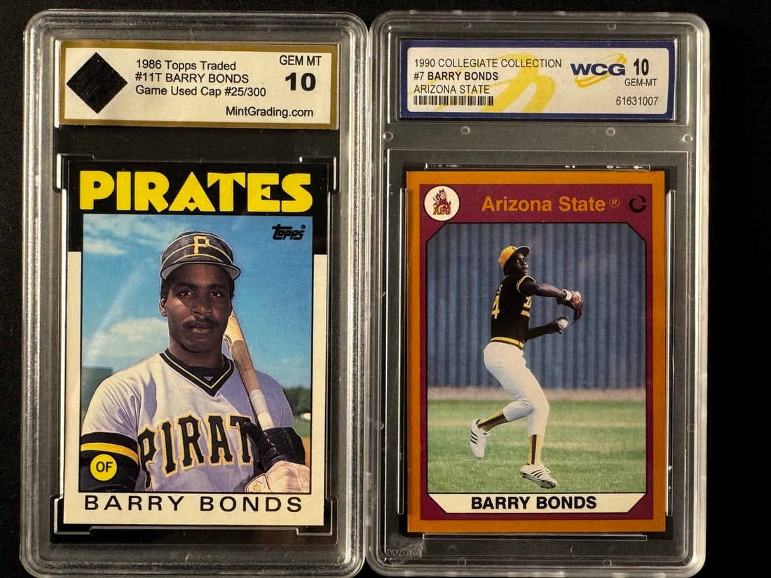 Barry Bonds Baseball Cards Including 1986 Topps Traded Rookie Card and 1990 Collegiate (1 of 1)