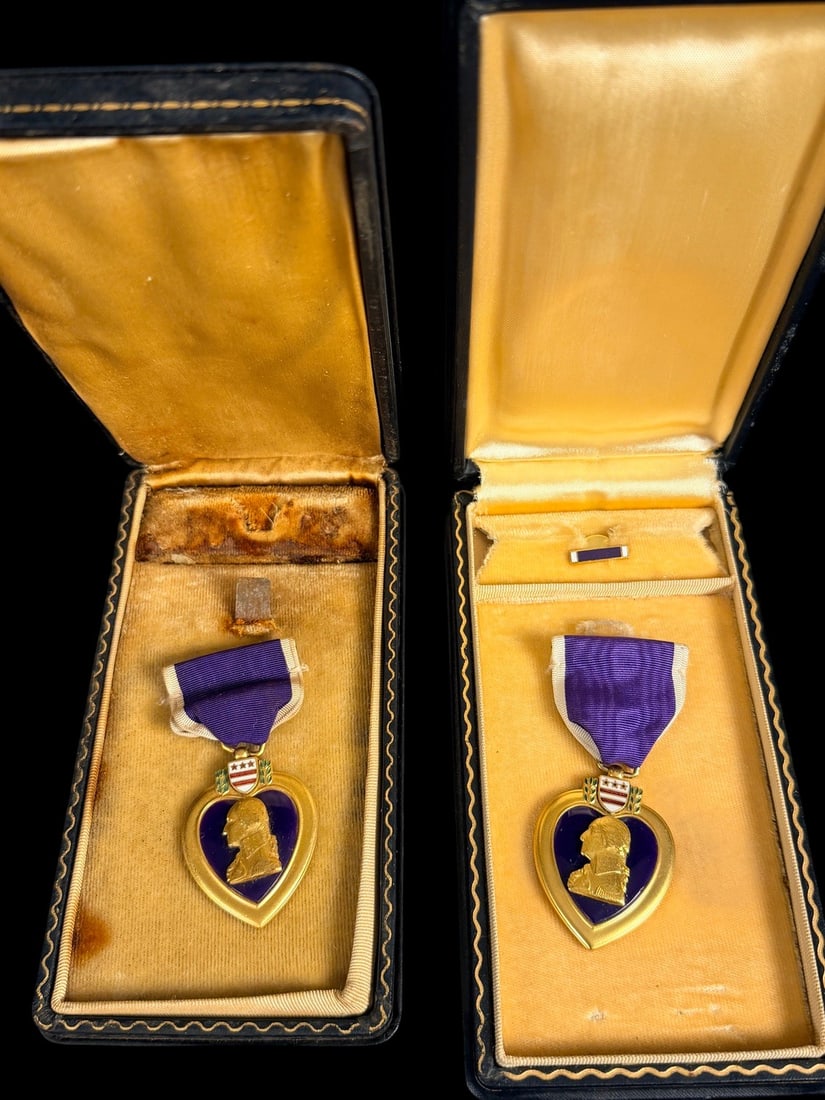 WWII Cased Purple Heart Medals: Includes both sets as shown