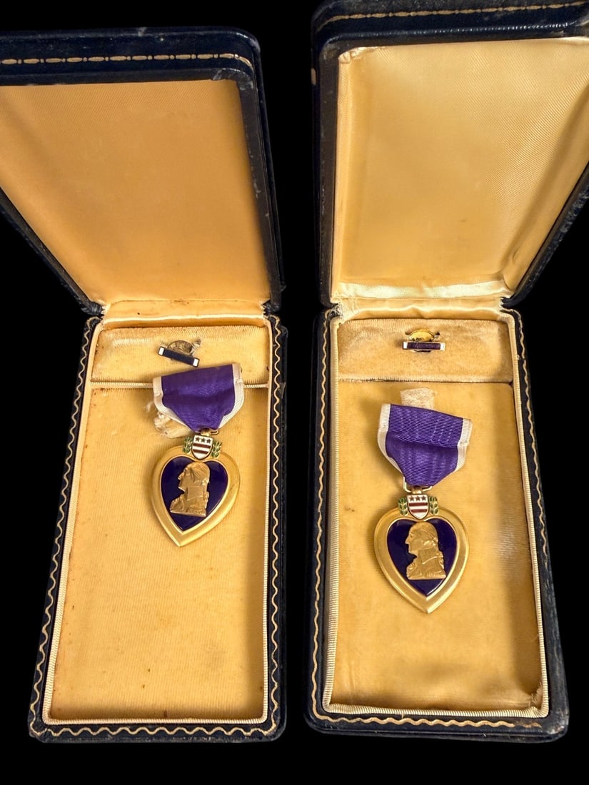 WWII Cased Purple Heart Medals: Includes all as shown