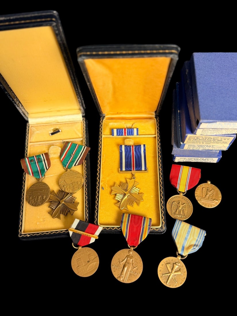 WWII Medals Collection with Numbered DFC: Includes all shown. WWII Numbered Distinguished Flying Cross with case