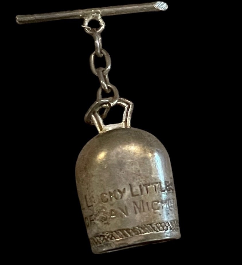 WWII AAF Capri Bell for Good Luck: This item is a Lucky Bell of San Michele, a traditional souvenir charm from the island of Capri, Italy. Based on web consensus and design characteristics, this piece is a World War II era talisman, a