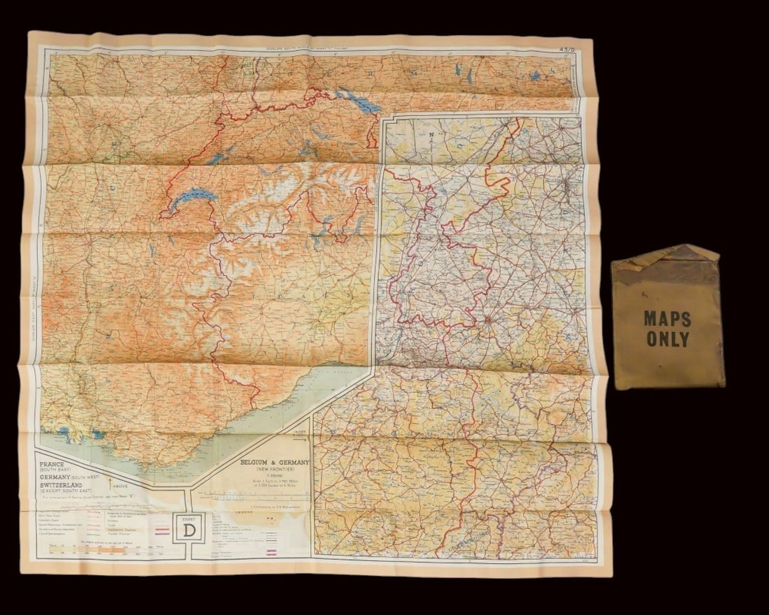 WWII AAF Silk Escape Map in Original Pouch - C and D France (1 of 3)