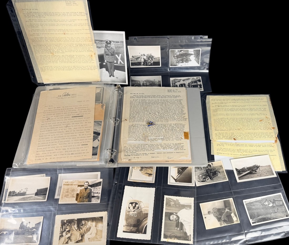 WWII AVG - Flying Tigers Badge and Photograph Collection: This archive documents the service of an Francis Doran within the American Volunteer Group (AVG), known as the Flying Tigers, during the 1941 pre-Pearl Harbor period. The collection features an enamel