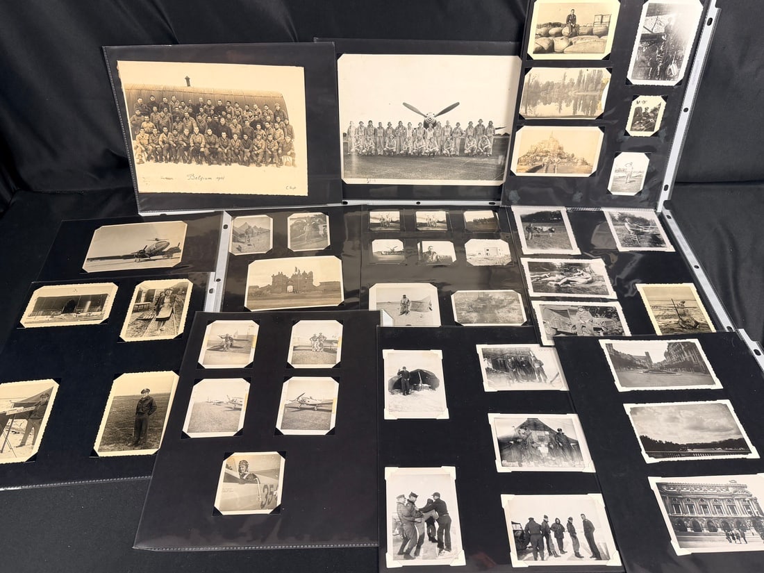 WWII Photograph Album AAF Pt1.: A collection of original black-and-white silver gelatin photographs documenting the service of United States Army Air Forces (USAAF) personnel during World War II, circa 1943 to 1945. The archive incl